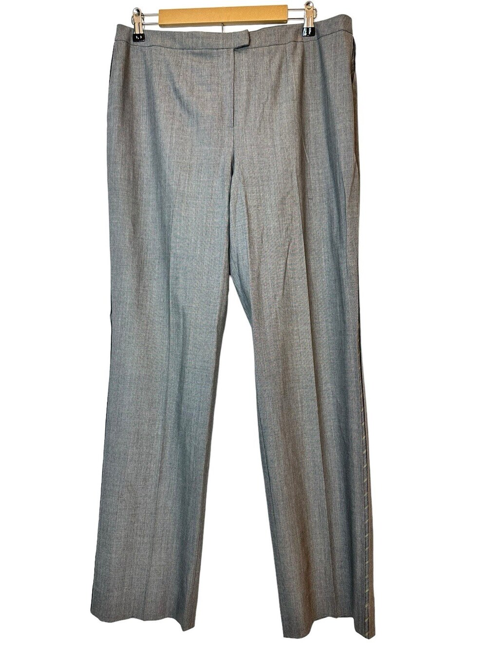 Escada Dress Pants Women's 44 US Large Gray Wool Silk Blend Side Stripe Slacks